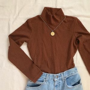 Vintage Mock Neck Bodysuit Brown Floral On…
